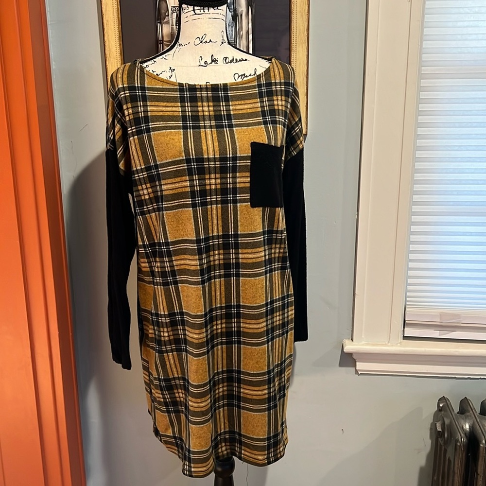 mts Yellow and Black Plaid Sweater Dress (M)